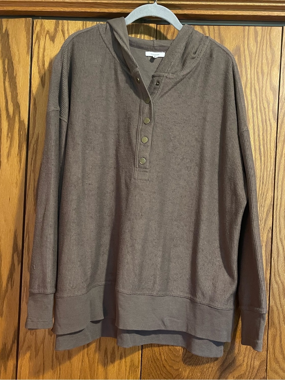 Maurices Brown Hooded Waffle Henley Pullover Sweatshirt